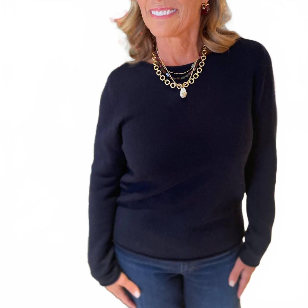 NEW REPEAT CASHMERE organic cashmere crewneck top in navy